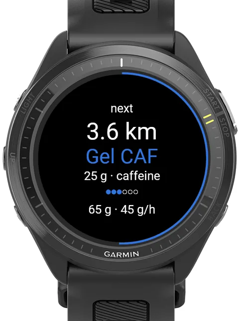 FuelSteps on a Forerunner 970: 3.6 km to the next Gel CAF